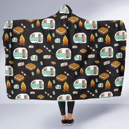 Camper marshmallow Camping Design Print Hooded Blanket-JORJUNE.COM