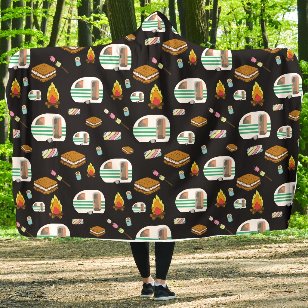 Camper marshmallow Camping Design Print Hooded Blanket-JORJUNE.COM