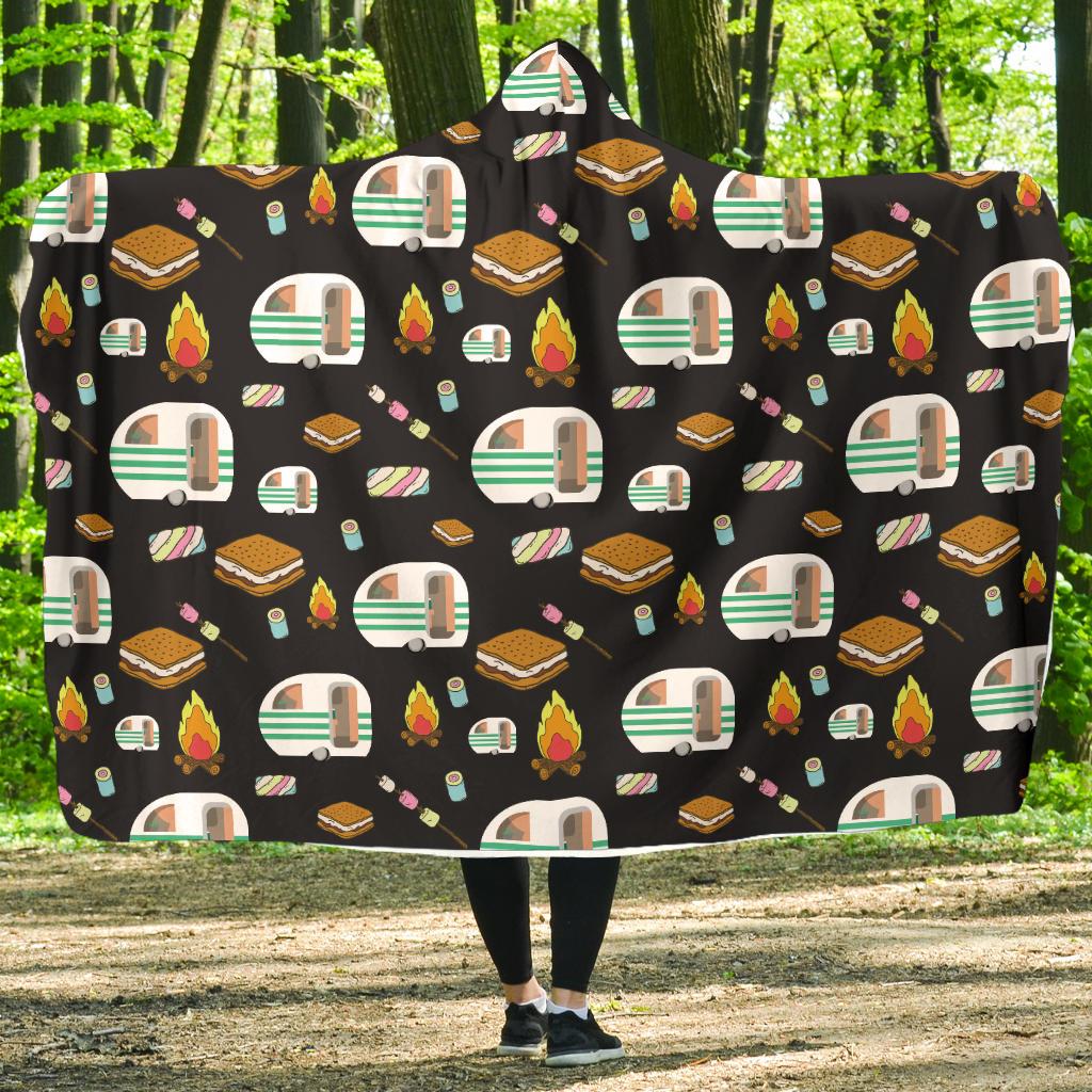 Camper marshmallow Camping Design Print Hooded Blanket-JORJUNE.COM