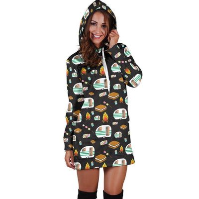 Camper marshmallow Camping Design Print Women Hoodie Dress