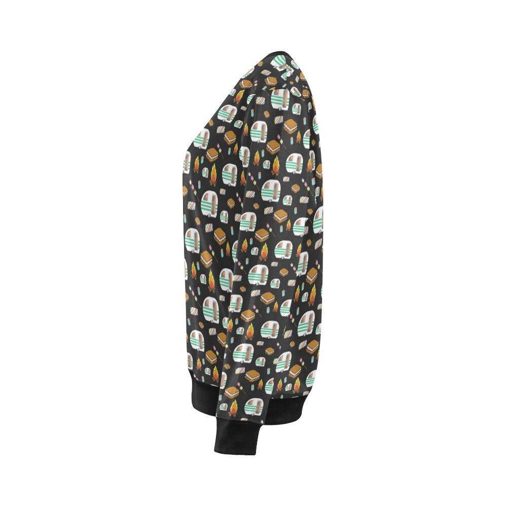 Camper marshmallow Camping Design Print Women Long Sleeve Sweatshirt-JorJune