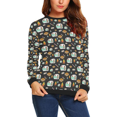 Camper marshmallow Camping Design Print Women Long Sleeve Sweatshirt-JorJune