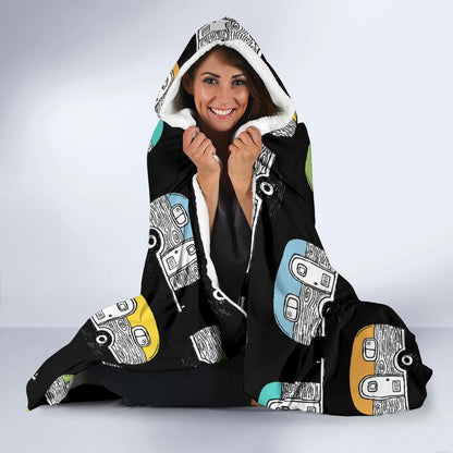 Camper Pattern Camping Themed No 2 Print Hooded Blanket-JORJUNE.COM