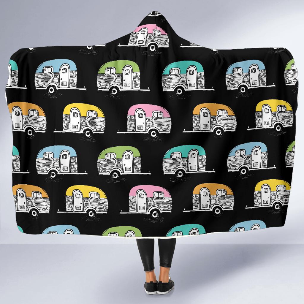 Camper Pattern Camping Themed No 2 Print Hooded Blanket-JORJUNE.COM