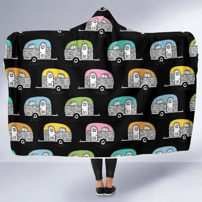 Camper Pattern Camping Themed No 2 Print Hooded Blanket-JORJUNE.COM