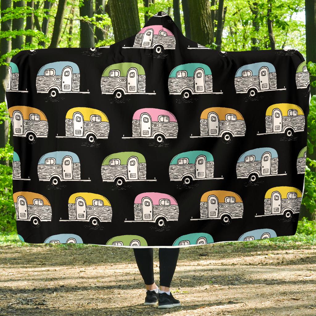 Camper Pattern Camping Themed No 2 Print Hooded Blanket-JORJUNE.COM