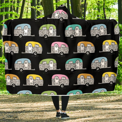 Camper Pattern Camping Themed No 2 Print Hooded Blanket-JORJUNE.COM