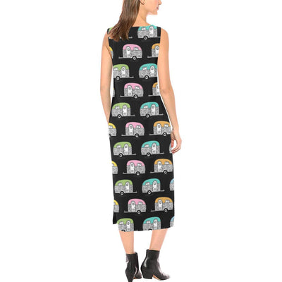 Camper Pattern Camping Themed No 2 Print Sleeveless Open Fork Long Dress