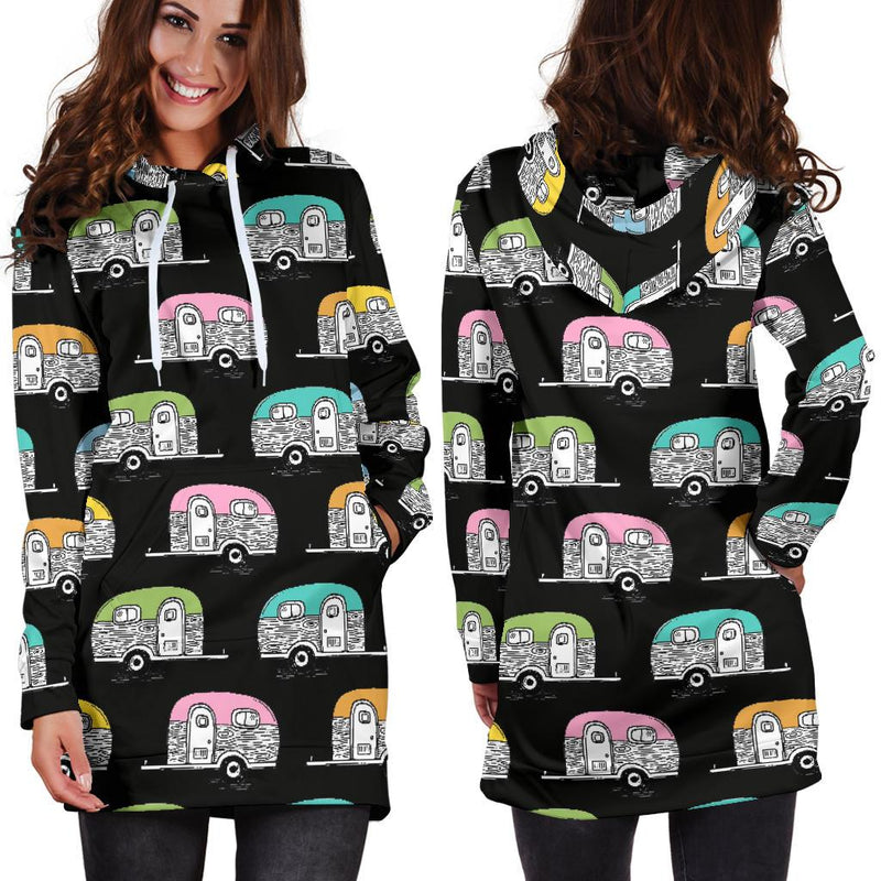 Camper Pattern Camping Themed No 2 Print Women Hoodie Dress