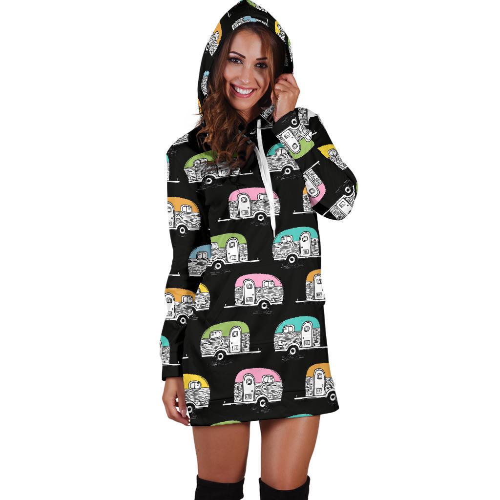 Camper Pattern Camping Themed No 2 Print Women Hoodie Dress