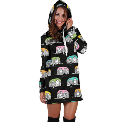 Camper Pattern Camping Themed No 2 Print Women Hoodie Dress