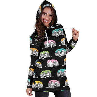 Camper Pattern Camping Themed No 2 Print Women Hoodie Dress