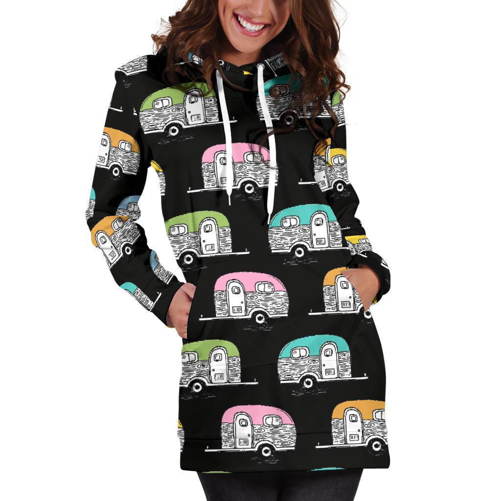 Camper Pattern Camping Themed No 2 Print Women Hoodie Dress