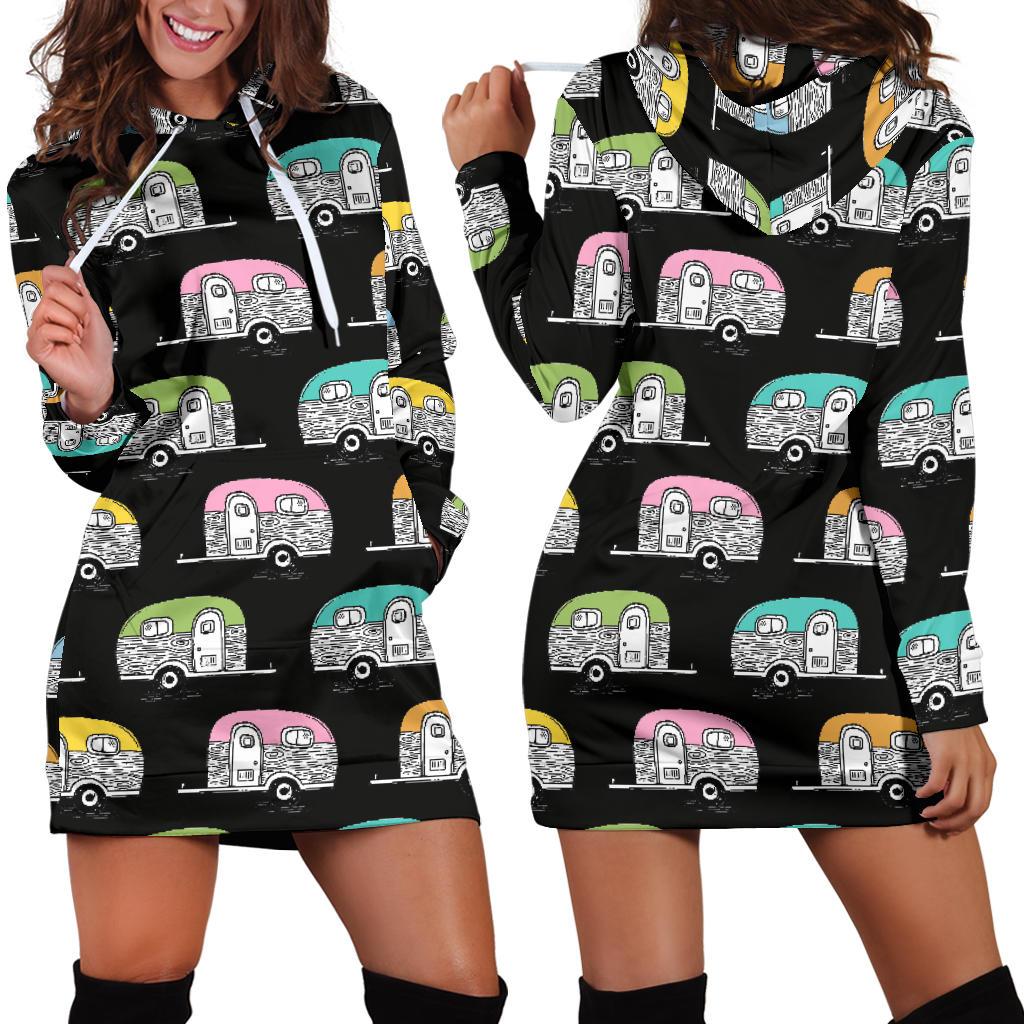 Camper Pattern Camping Themed No 2 Print Women Hoodie Dress