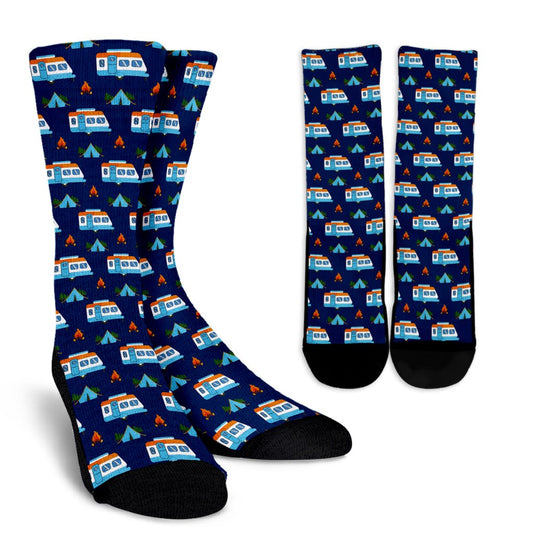 Camper Pattern Camping Themed No 3 Print Crew Socks-JORJUNE.COM