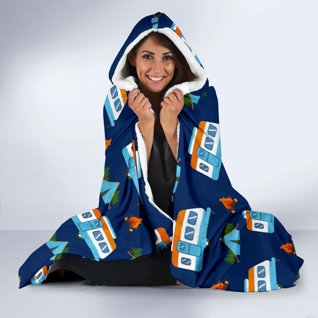 Camper Pattern Camping Themed No 3 Print Hooded Blanket-JORJUNE.COM