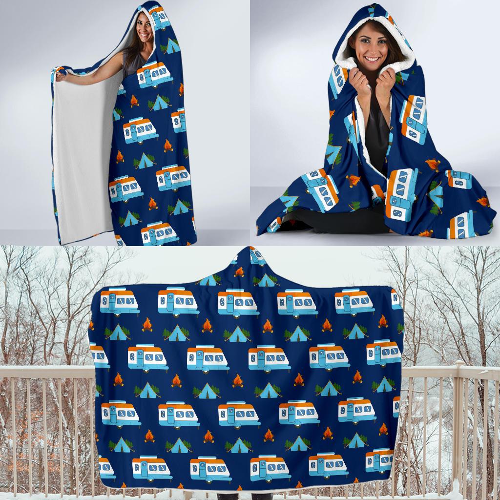 Camper Pattern Camping Themed No 3 Print Hooded Blanket-JORJUNE.COM