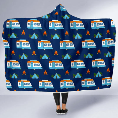 Camper Pattern Camping Themed No 3 Print Hooded Blanket-JORJUNE.COM