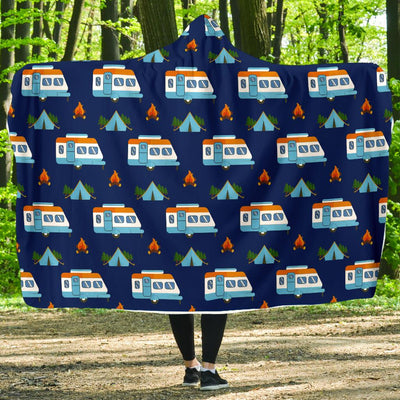 Camper Pattern Camping Themed No 3 Print Hooded Blanket-JORJUNE.COM