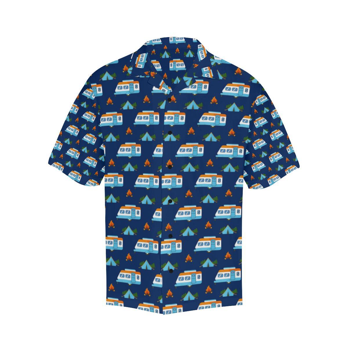 Camper Pattern Camping Themed No 3 Print Men Hawaiian Shirt-JorJune