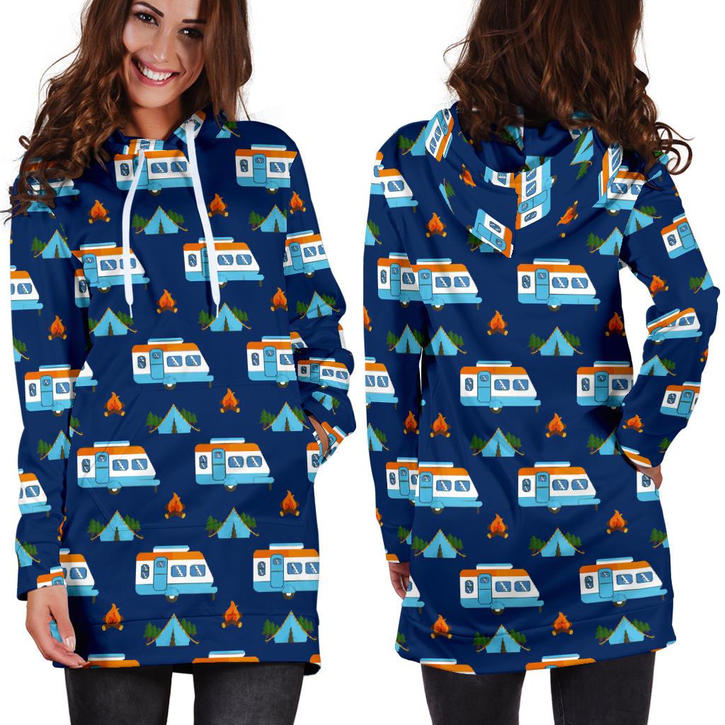 Camper Pattern Camping Themed No 3 Print Women Hoodie Dress
