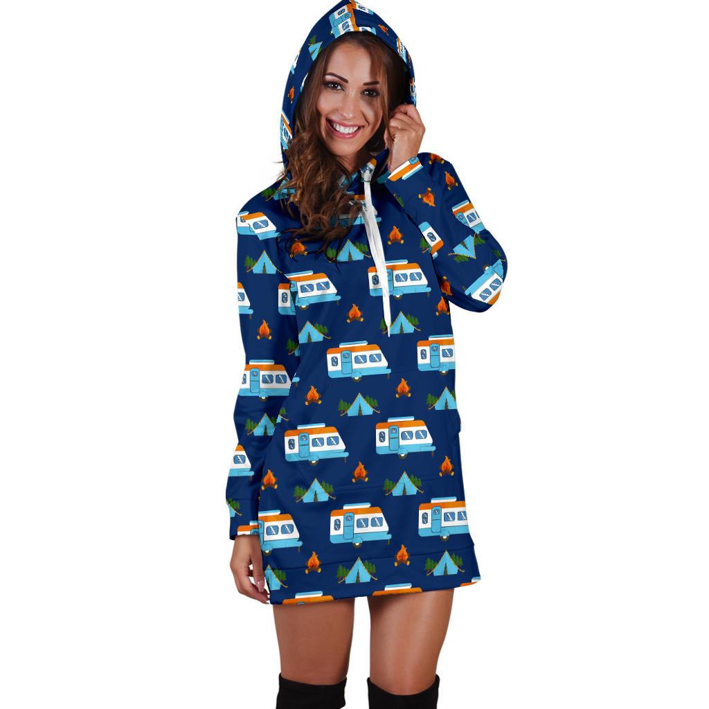 Camper Pattern Camping Themed No 3 Print Women Hoodie Dress