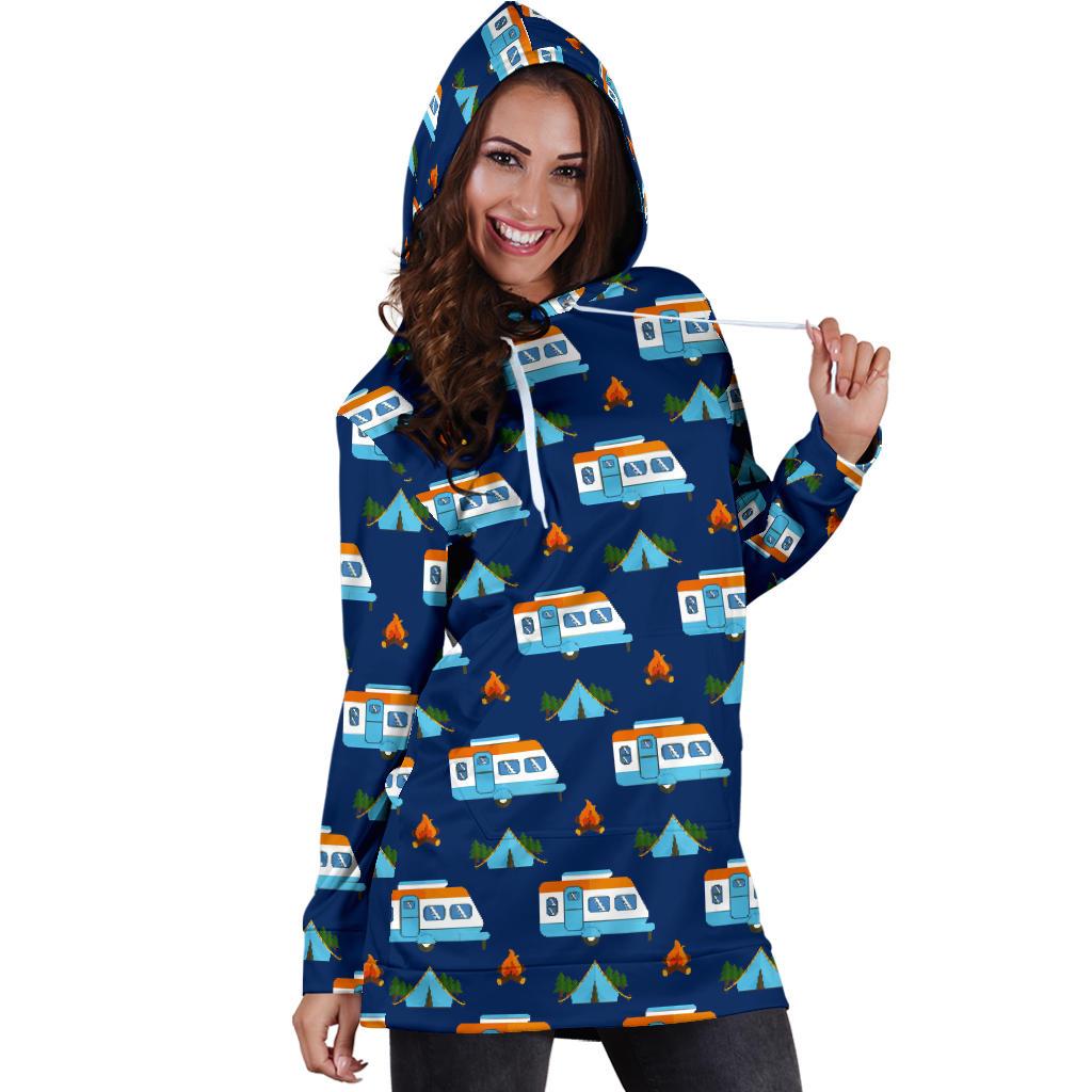 Camper Pattern Camping Themed No 3 Print Women Hoodie Dress