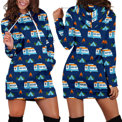 Camper Pattern Camping Themed No 3 Print Women Hoodie Dress