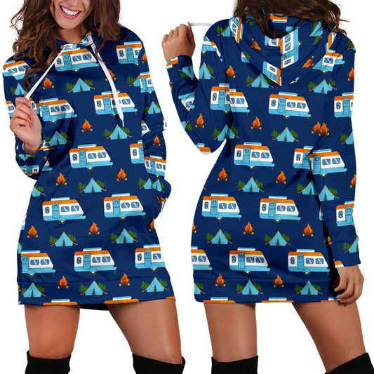 Camper Pattern Camping Themed No 3 Print Women Hoodie Dress