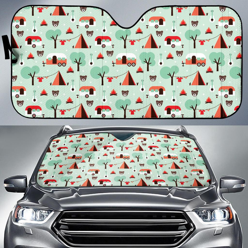 Camper Tent Pattern Print Design 01 Car Sun Shade-JORJUNE.COM