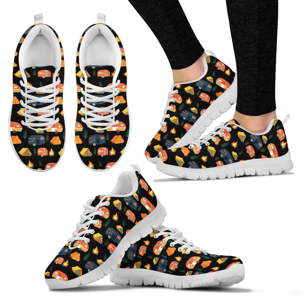 Camper with Tent Camping no2 Print Design Women Sneakers Shoes