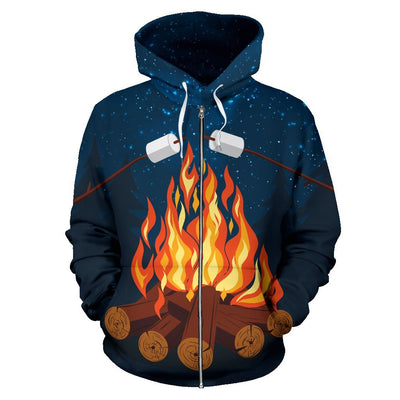 Campfire Camping Women Men Zip Up Hoodie