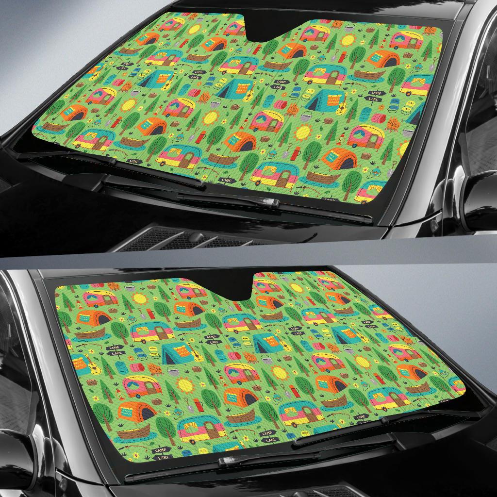 Camping Camper Pattern Print Design 04 Car Sun Shade-JORJUNE.COM