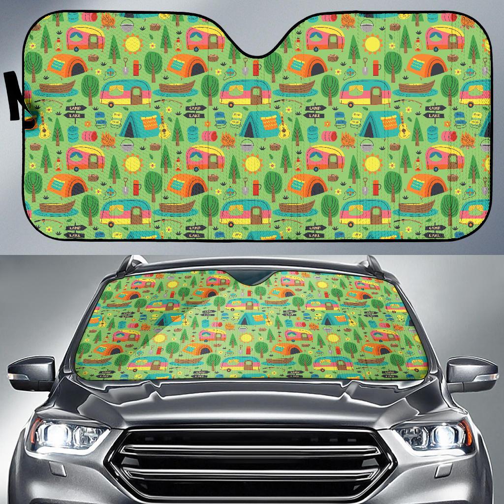 Camping Camper Pattern Print Design 04 Car Sun Shade-JORJUNE.COM