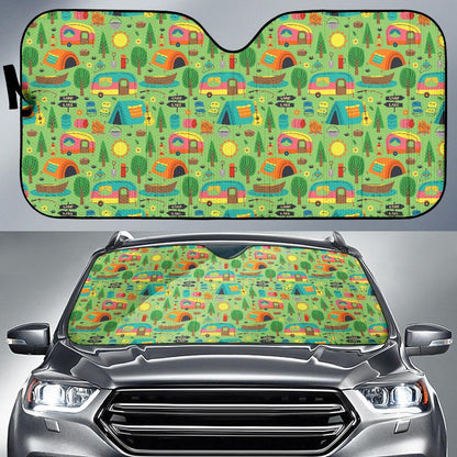 Camping Camper Pattern Print Design 04 Car Sun Shade-JORJUNE.COM