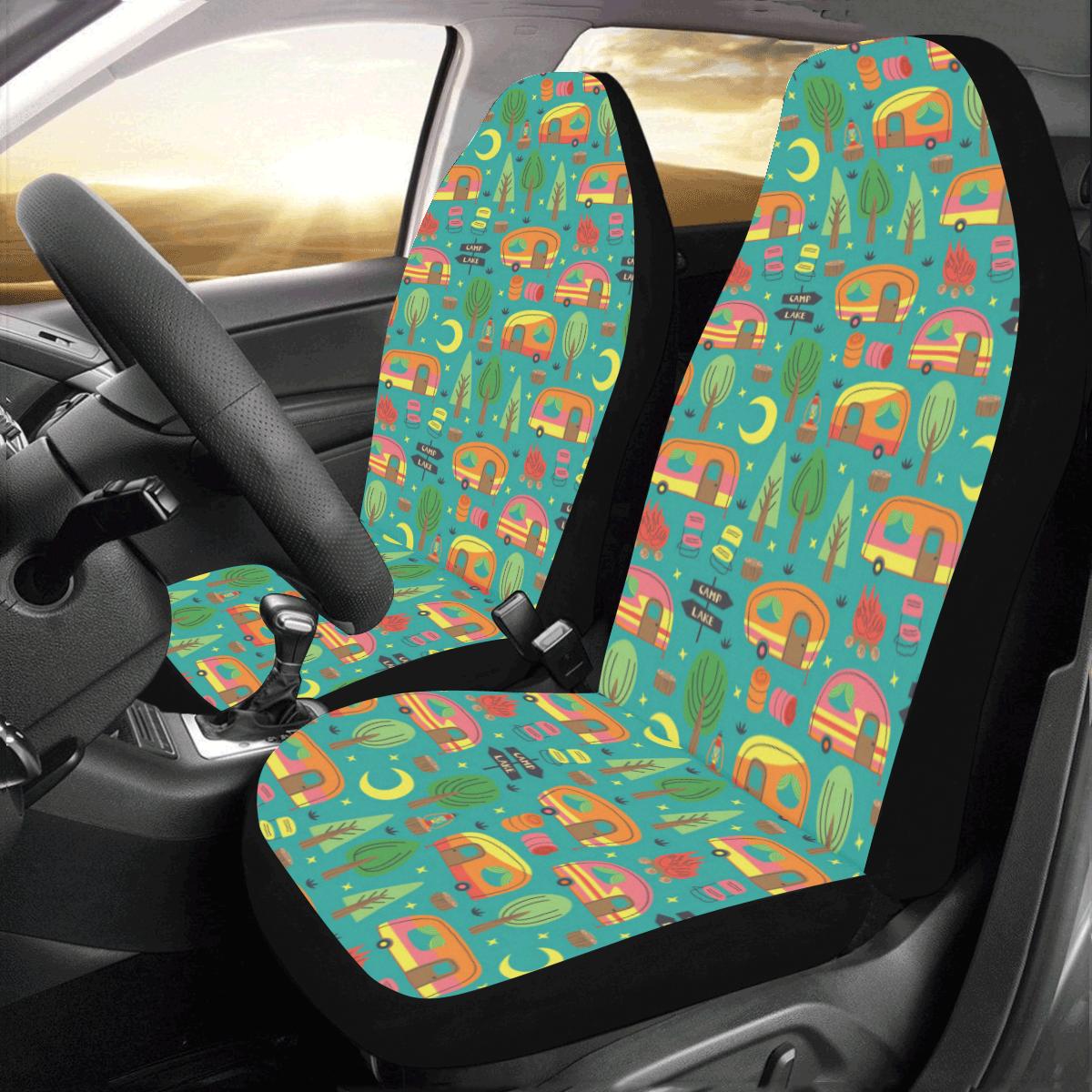 Camping Camper Pattern Print Design 05 Car Seat Covers (Set of 2)-JORJUNE.COM