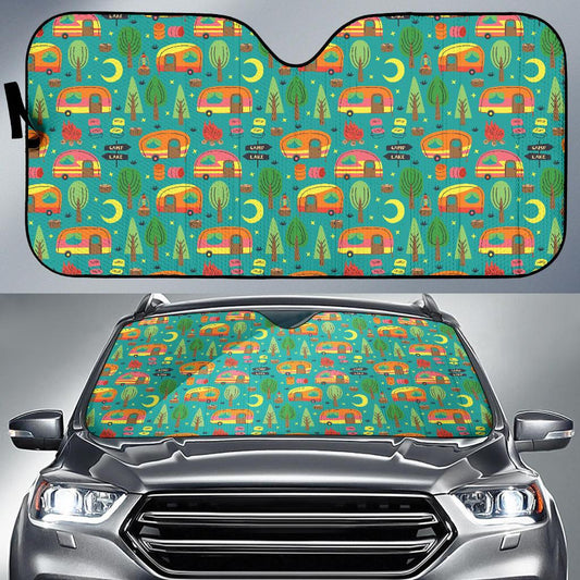 Camping Camper Pattern Print Design 05 Car Sun Shade-JORJUNE.COM