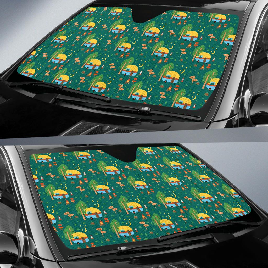 Camping Camper Pattern Print Design 06 Car Sun Shade-JORJUNE.COM