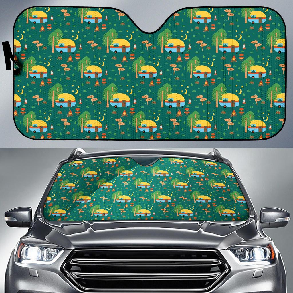 Camping Camper Pattern Print Design 06 Car Sun Shade-JORJUNE.COM