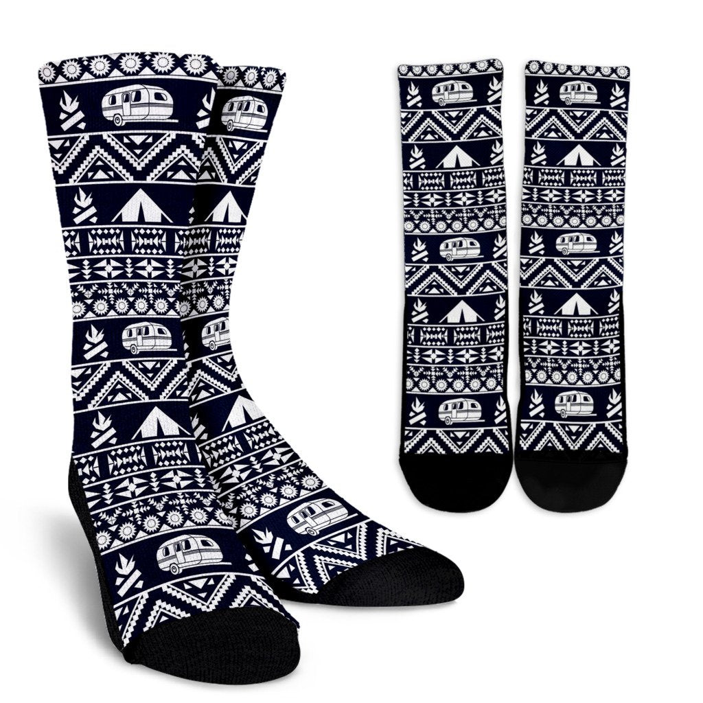 Camping Camper Tent Aztec Crew Socks