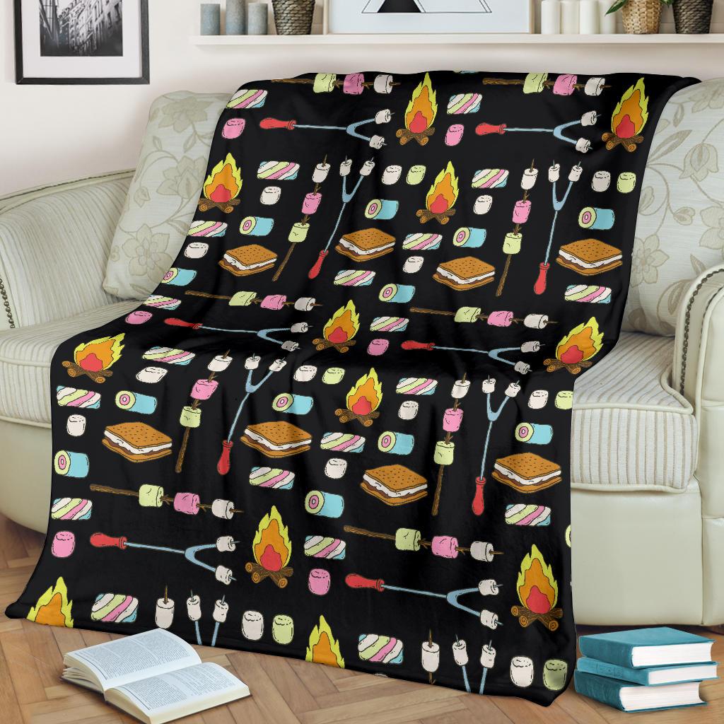 Camping Campfire Marshmallows Fleece Blanket
