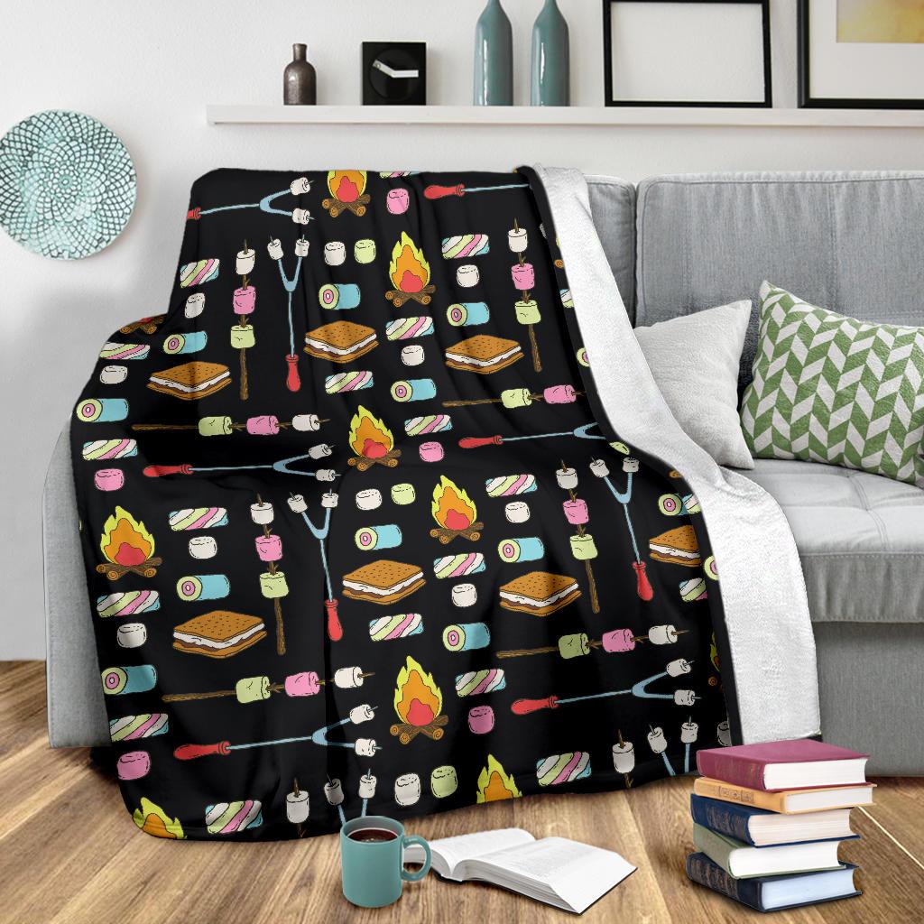 Camping Campfire Marshmallows Fleece Blanket