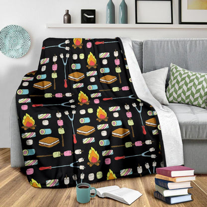 Camping Campfire Marshmallows Fleece Blanket