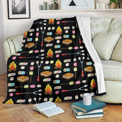 Camping Campfire Marshmallows Fleece Blanket