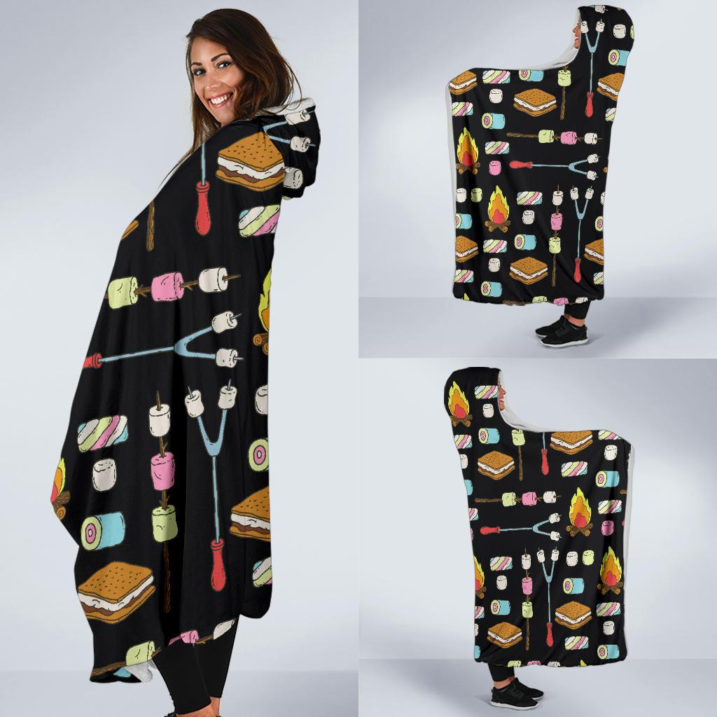 Camping Campfire Marshmallows Hooded Blanket-JORJUNE.COM