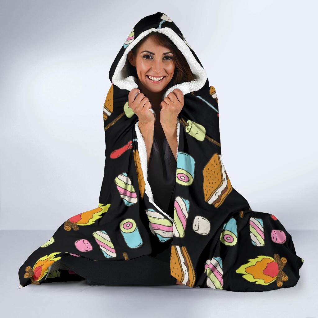 Camping Campfire Marshmallows Hooded Blanket-JORJUNE.COM