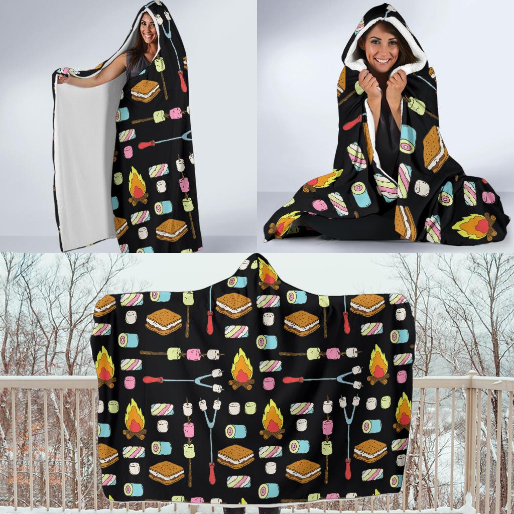 Camping Campfire Marshmallows Hooded Blanket-JORJUNE.COM