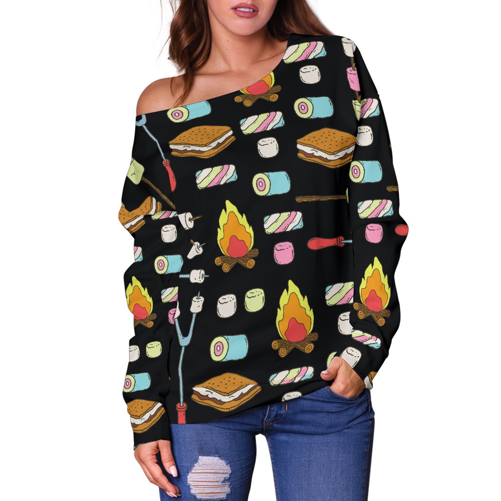 Camping Campfire Marshmallows Off Shoulder Sweatshirt