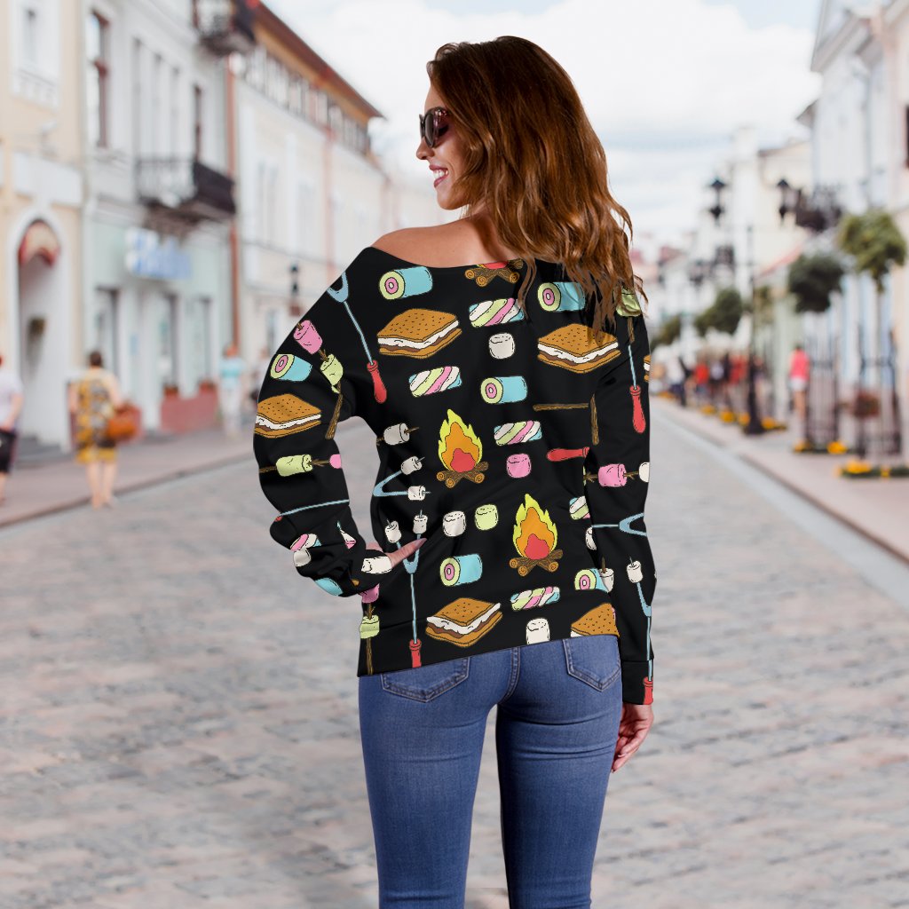 Camping Campfire Marshmallows Off Shoulder Sweatshirt