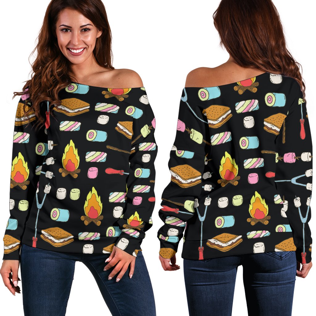 Camping Campfire Marshmallows Off Shoulder Sweatshirt